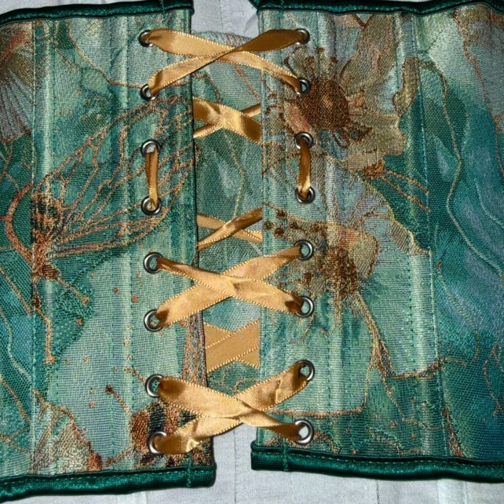NWT SHEIN Y2K Bee Jacquard Boned Corset Top Plus Size 2XL Green Floral - Picture 8 of 11